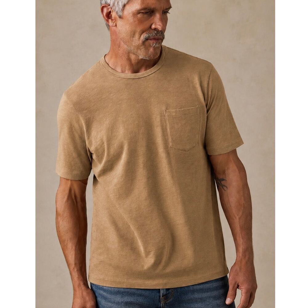 NWOT FAHERTY Sunwashed Organic Cotton Pocket Tee Shirt Camel Tan Men Size XL